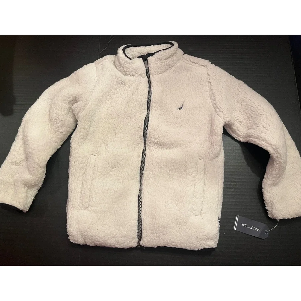 Nautica Youth Sherpa Fleece Full Zip Jacket Light Grey Size Size 8 Small